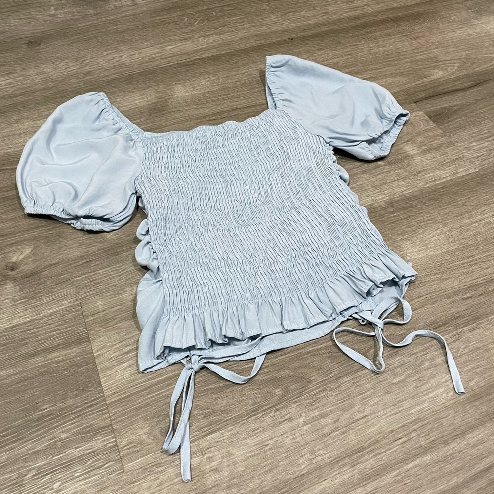 Light Blue Ruffle Blouse Top - Picture 4 of 4